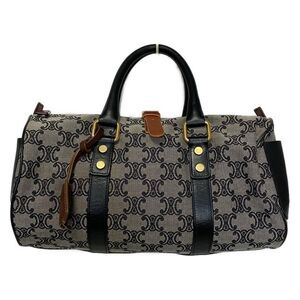 Celine Handbag Paris Macadam Beige X Black X Brown Mini Boston Leather